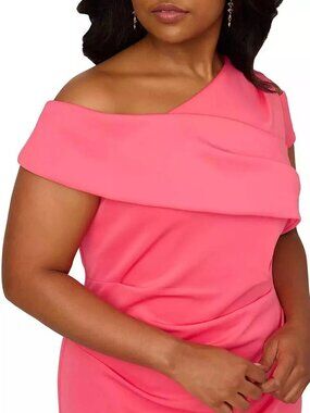 Adrianna Papell Plus Size Asymmetrical Draped Gown - Azalea Pink - Size 20W